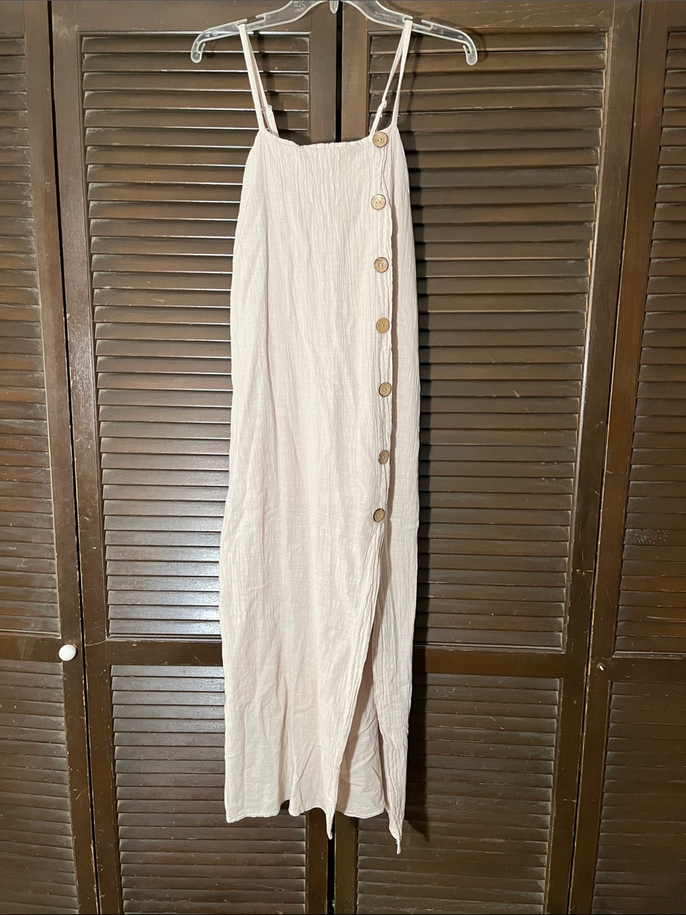 Blanco by Nature Cream linen type Button Design  Maxi w/Thin AdjustableStraps